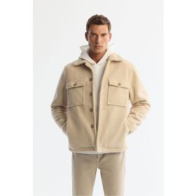 Avva A42Y6085 Bej Klasik Yaka Rüzgar Geçirmez Termometreli Peluş Comfort Fit Erkek Mont