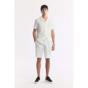 Avva A51Y3633 Erkek Ekru Beli Lastikli Bağcıklı Viskon Karışımlı Örme Regular Fit Şort