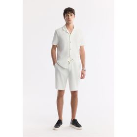 Avva A51Y3633 Erkek Ekru Beli Lastikli Bağcıklı Viskon Karışımlı Örme Regular Fit Şort