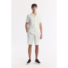 Avva A51Y3633 Erkek Ekru Beli Lastikli Bağcıklı Viskon Karışımlı Örme Regular Fit Şort