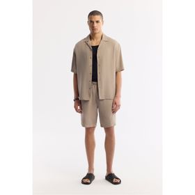 Avva A51Y3703 Relaxed Fit Bej Beli Lastikli Bağcıklı Soft Touch Erkek Şort