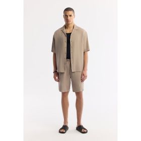 Avva A51Y3703 Relaxed Fit Bej Beli Lastikli Bağcıklı Soft Touch Erkek Şort