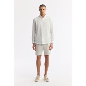 Avva A51Y3704 Erkek Relaxed Fit Bej Beli Lastikli Bağcıklı Gofreli Pamuklu Şort