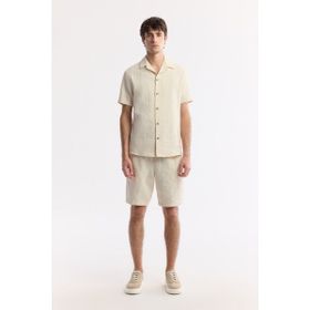 Avva A51Y3708 Relaxed Fit Bej Beli Lastikli Bağcıklı Erkek Pamuk Şort