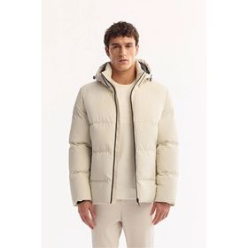 Avva A52Y6054 Erkek Ekru Kapüşonlu Rüzgar Geçirmez Şişme Comfort Fit Mont