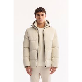 Avva A52Y6054 Erkek Ekru Kapüşonlu Rüzgar Geçirmez Şişme Comfort Fit Mont