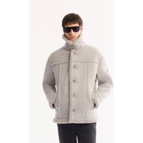 Avva A52Y6055 Gri Kürklü Dik Yaka Comfort Fit Napa Erkek Mont