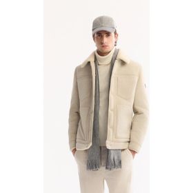 Avva A52Y6057 Ekru Kürklü Dik Yaka Comfort Fit Napa Erkek Mont
