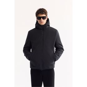 Avva A52Y6116 Siyah Kapüşonlu Çift Taraflı Rüzgar Geçirmez Peluş Regular Fit Erkek Mont