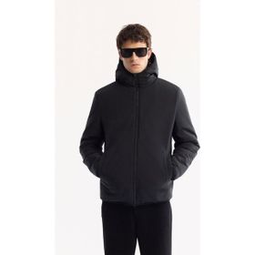 Avva A52Y6116 Siyah Kapüşonlu Çift Taraflı Rüzgar Geçirmez Peluş Regular Fit Erkek Mont