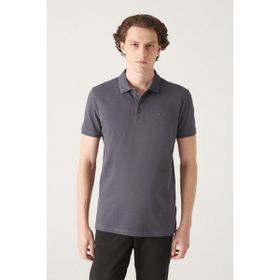 Avva B001027 Antrasit Polo Yaka Düz Erkek T-shirt