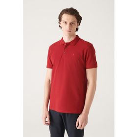 Avva B001027 Bordo Polo Yaka Düz Erkek T-Shirt