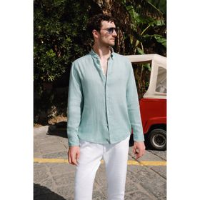 Avva B002191 Mint Yeşili Keten Erkek Gömlek