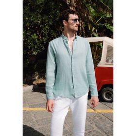 Avva B002191 Mint Yeşili Keten Erkek Gömlek