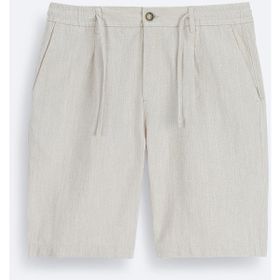 Avva B003731 Relaxed Fit Bej Beli Lastikli Keten Karışımlı Erkek Şort
