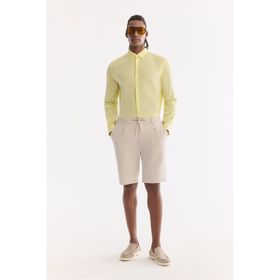 Avva B003731 Relaxed Fit Bej Beli Lastikli Keten Karışımlı Erkek Şort