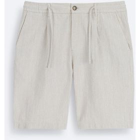 Avva B003731 Relaxed Fit Bej Beli Lastikli Keten Karışımlı Erkek Şort