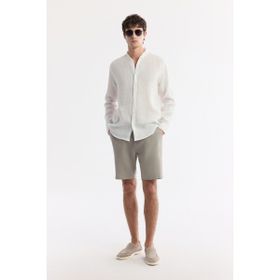 Avva B003732 Erkek Gri Beli Lastikli Keten Relaxed Fit Şort