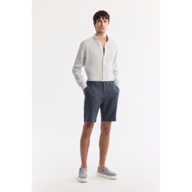 Avva B003732 Relaxed Fit Antrasit Beli Lastikli Erkek Keten Şort
