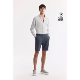 Avva B003732 Relaxed Fit Antrasit Beli Lastikli Erkek Keten Şort