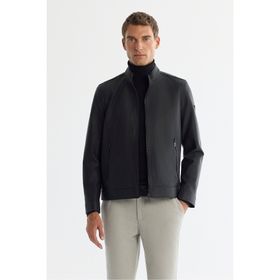 Avva B006005 Siyah Dik Yaka Fermuarlı Deri Görünümlü Mevsimlik Comfort Fit Erkek Mont