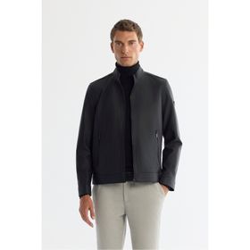 Avva B006005 Siyah Dik Yaka Fermuarlı Deri Görünümlü Mevsimlik Comfort Fit Erkek Mont