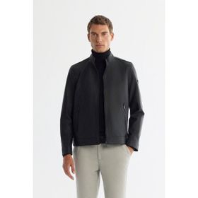 Avva B006005 Siyah Dik Yaka Fermuarlı Deri Görünümlü Mevsimlik Comfort Fit Erkek Mont