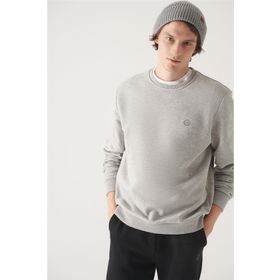 Avva E001017 Erkek Gri Bisiklet Yaka Içi Polarlı Düz Sweatshirt