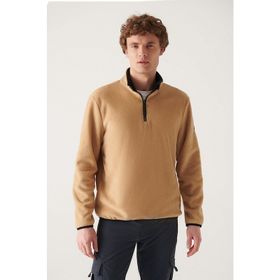 Avva E001068 Bej Yaka Fermuarlı Soft Touch Erkek Sweatshirt