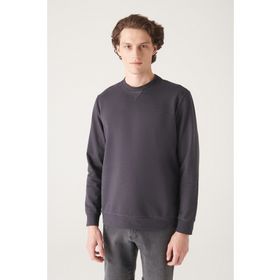 Avva E001200 Antrasit Bisiklet Yaka Düz Erkek Sweatshirt