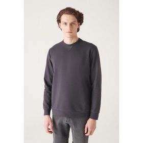 Avva E001200 Antrasit Bisiklet Yaka Düz Erkek Sweatshirt