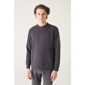 Avva E001200 Antrasit Bisiklet Yaka Düz Erkek Sweatshirt