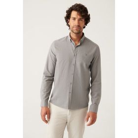 Avva E002141 Düz Yaka Comfort Fit Pamuk Antrasit Erkek Gömlek