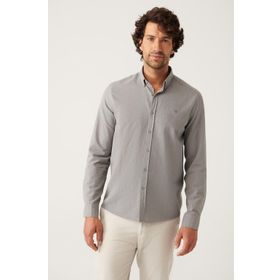 Avva E002141 Düz Yaka Comfort Fit Pamuk Antrasit Erkek Gömlek