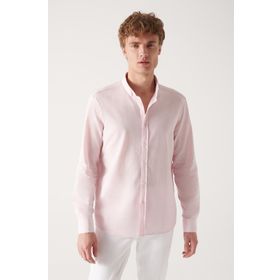 Avva E002141 Erkek Açık Pembe Düz Yaka Comfort Fit Pamuk Gömlek