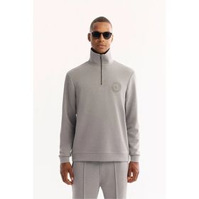 Avva Erkek Gri Dik Yaka Fermuarlı Soft Touch Baskılı Regular Fit Sweatshirt A52Y1273