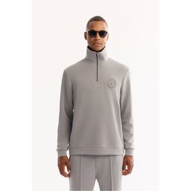 Avva Erkek Gri Dik Yaka Fermuarlı Soft Touch Baskılı Regular Fit Sweatshirt A52Y1273