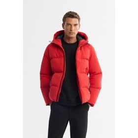 Avva Erkek Kırmızı Kapüşonlu Su İtici Rüzgar Geçirmez -5°C Dayanıklı Şişme Comfort Fit Mont B006046
