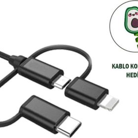 Awetron Apple Mfi Lisanslı Lightning Type C Micro Usb 3'lü Hasır İp 1,5 m Şarj Kablo