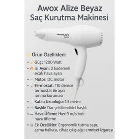 Awox Alize Siyah Saç Kurutma Makinesi + Dar Şekillendirici Başlık