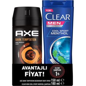 Axe Deodorant Body Spray Dark 150 ml + Clear Men 180 ml Cool Sport Şampuan