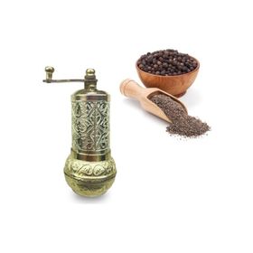 Axe Grinder Şık Parlak Sarı Renkli Osmanlı Motifli Otantik El Yapımı Karabiber Tuz Pirinç Değirmeni