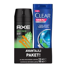 Axe Jungle Fresh 150 ml Erkek Sprey Deodorant + Clear Men Cool Sport Menthol 180 ml Şampuan