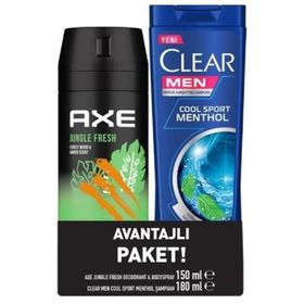 Axe Jungle Fresh 150 ml Erkek Sprey Deodorant + Clear Men Cool Sport Menthol 180 ml Şampuan