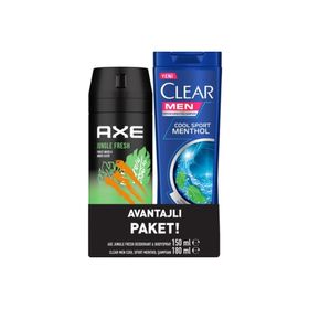Axe Jungle Fresh 150 ml Erkek Sprey Deodorant + Clear Men Cool Sport Menthol 180 ml Şampuan