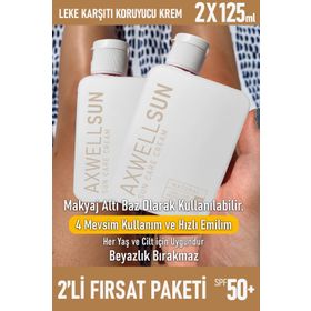 Axwell Sun Care 50+ Faktör Leke Karşıtı Tüm Cilt Tipleri 2x125 ml Renksiz Güneş Koruyucu Krem