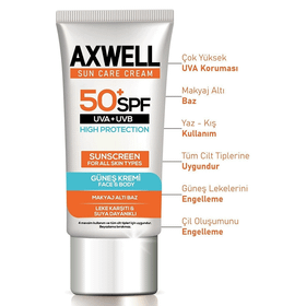 Axwell Sun Care Leke Karşıtı Nemlendirici SPF 50+ Yüksek Koruma 2x50 ml Güneş Kremi