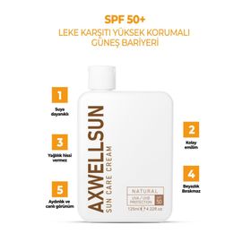 Axwell Sun Care Leke Karşıtı Nemlendirici Yüksek Koruma Beyazlık Bırakmaz SPF50+ 125 ml Güneş Kremi