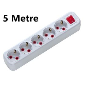 Ay-Ka Standart 5 m 5'li Topraklı Anahtarlı Grup Priz