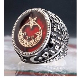 Ay yıldızlı Bir Ölür Bin Diriliriz Yazılı Gümüş Yüzük